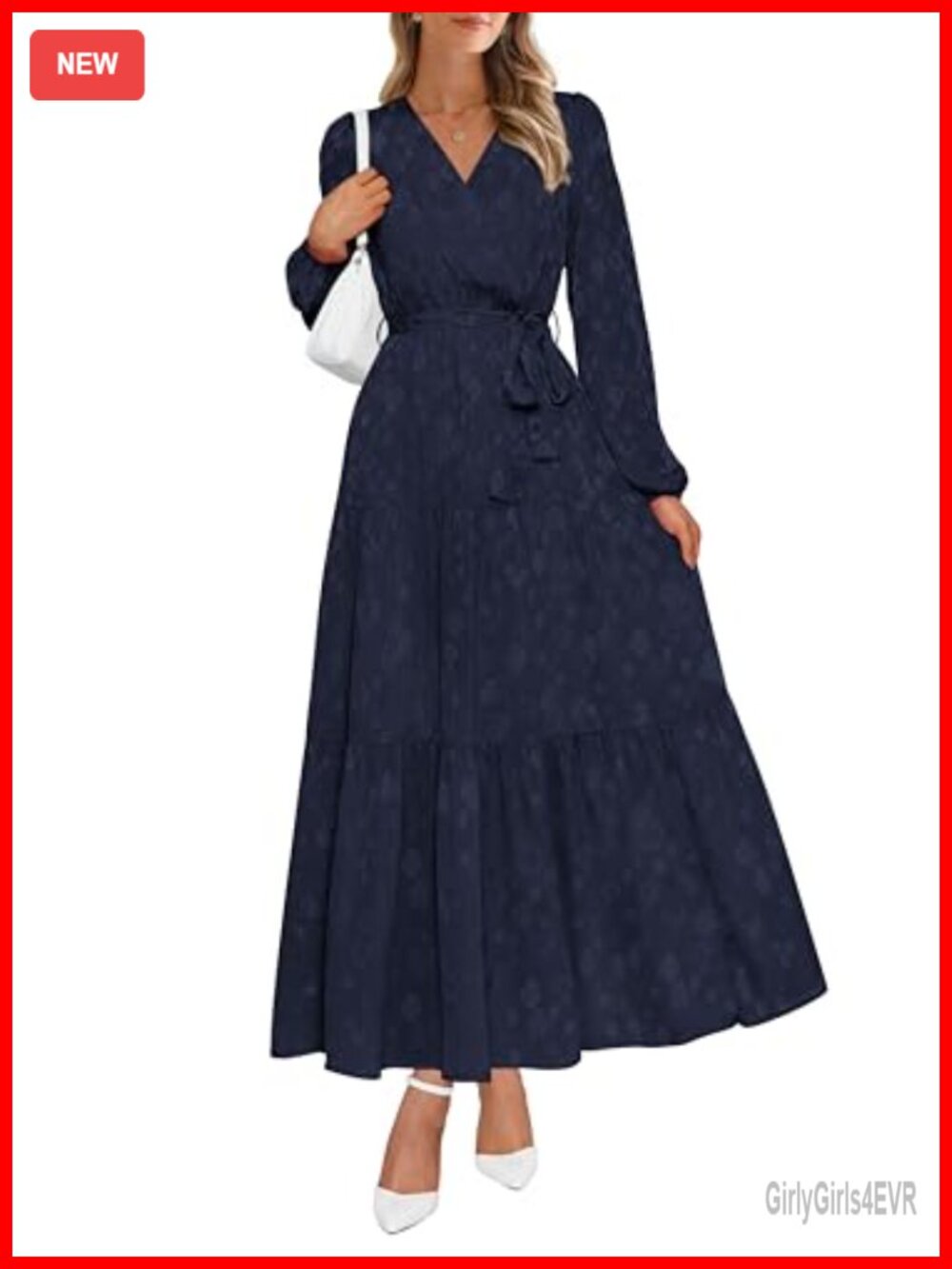 Women Long Sleeve Boho Floral Wrap Maxi Dress V-Neck Tie Waist Flowy